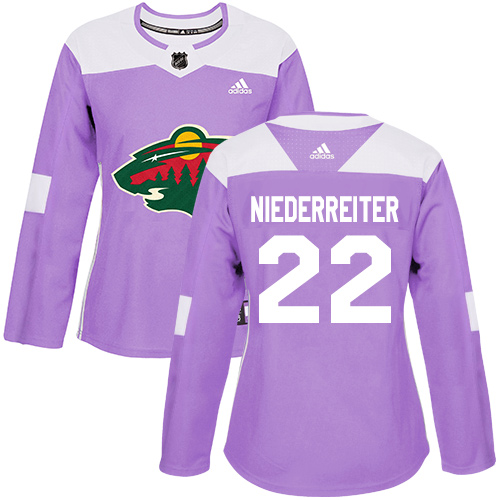 Adidas Wild #22 Nino Niederreiter Purple Authentic Fights Cancer Women's Stitched NHL Jersey